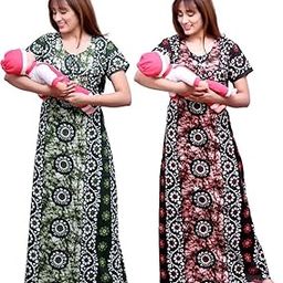ankona Feeding Nighty in Pure Cotton with 3 zips First Zip on Neck for Comfortable Wearing & Other 2 zips on Front for Feeding Purpose Maternity Nighty Cotton Feeding Nighty Baby Feeder Zipper Nighty-picture-45