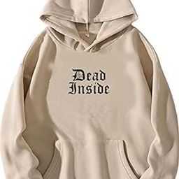Dead Inside Beige Full Sleeves Oversize Hooded Neck Drop Shoulder Hoodie for Men Baggy Hoodie for Women-image-30
