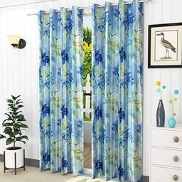 GOYCORS 2 Piece Premium Eyelet Floral Printed Polyester Door Curtain - Blue, (4 Feet x 7 Feet)-image-38