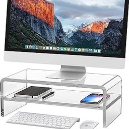 INDIAN DECOR 111210 Acrylic Monitor Stand Riser 2 Tier, 5.5 Inches High Clear Monitor Stand/Computer for Home, Office and Business, PC Desk Stand for Keyboard/Notebook/Office Supplies Storages-picture-27