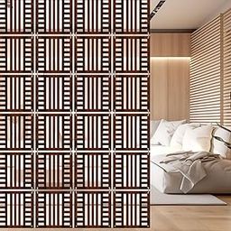 OLIVE TREE Room Partitions Hanging Room Divider Panel Modern Hanging Screen Partition for Decorating Bedding, Dining, Study and Sitting Living Room - Walnut (11.5inch X 11.5 inch) X 12 Panels 7062-image-59