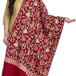 Kashmiri Floral Embroidery Maroon Shawl Stole Wrap-image-74