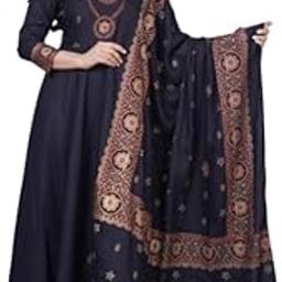 Women's Printed Rayon Anarkali Gown Kurta with Dupatta set, Black colour,-image-95