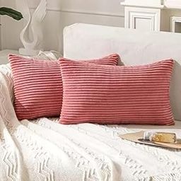 Guffaw Corduroy Rectangular Cushion Covers, Size 12x18, Pack of 2, Multiple Colors (1, CB RED)-11