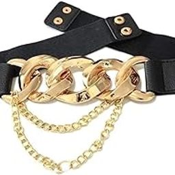 1 Pcs Metal Chain Buckle Skinny Stretch Adjustable Waist Belt Stylish Design Ladies Womens Waist Belts kanduro-Belt (Black)-image-3