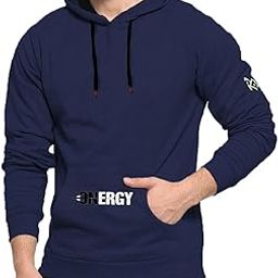 Men's Cotton Fleece Hooded Neck Hoodie, Pullover - Sputnik (Large, Energy-Blue)-image-29