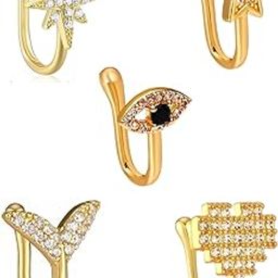 Jewellery Combo of 5 Gold Nose Pin - Heart, Star, Evil Eye Shape - For Women & Girls Stylish Latest (YJR-48-49-50-51-52_Z)-43