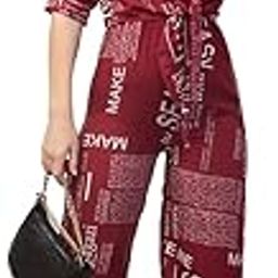 Printed Shirt Collar Style Half Sleeves Belted One Piece Outfits Rompers Jumpsuit for Women and Girl | Printed Jumpsuit with Belt | Women's Printed Relaxed Fit Jumpsuit-image-1