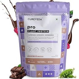 Cureveda PRO Super-3 Vegan Plant Protein powder with Superfood, Superseeds & Superberries | Chocolate (500gm)-image-54