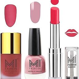 MI Fashion Long Lasting Nail Polish and Lipstick Combo - Light Peach Matte Nail Polish, Nudes Spring Shine Nail Polish and Magenta Lipstick Set of 3-image-2