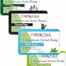 Drontika Wild & Pure 100% Herbal Assorted Handmade Bath Ayurvedic Soap Combo Set Of Rosemary-Lavender, Neem Tulsi, Charcoal & Mint (4 * 125gm)-20