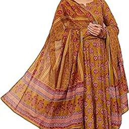 Women Printed Anarkali Kurta and Pant Set with Dupatta-image-7