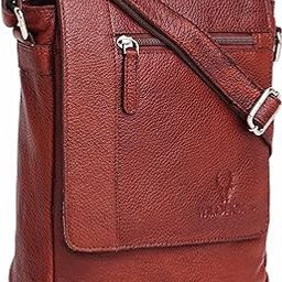 Men's Genuine Leather Side Bag | Stylish, Spacious & Durable | Perfect For Daily Use & Travel | Adjustable Strap | 1-Year Warranty,Brown-18