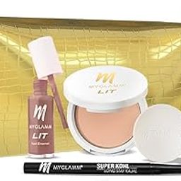 MyGlamm As Glamm As It Gets Makeup Pouch Kit (Pack of 4) | Full Makeup Set with Black Kohl Kajal, Compact Powder, Long Lasting Matte Lipstick & Nail Polish | Perfect Makeup Gift Set For Women-1