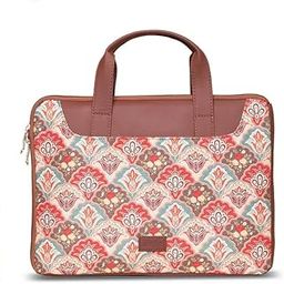 Printed Women's Jute Handcrafted Vegan Leather L Zipper Modern Laptop Sleeve Bag 15.6 inch-37