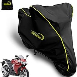 AUTOCOZEN Waterproof Bike Cover Compatible with Honda CBR 250R Cover with All Weather Protection and Triple Stitch, Heavy Buckle with Storage Bage & Black with Yellow Piping-image-94