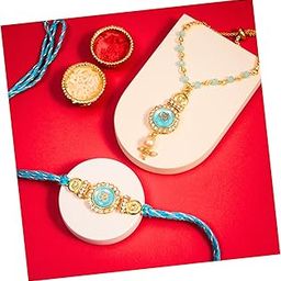 2 Pc Designer Rakhi Set for Brother and Bhabhi with Roli & Chawal Pack - Light Blue Bhaiya Bhabhi Rakhis Combo, Rakhis Set for Bhai with Lumba Rakhi, Soft Thread Gifts for Rakshabandhan-image-95