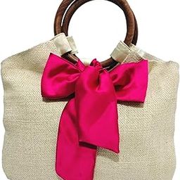 handbags for women wooden handles Jute Bags with Handcrafted Bow Detail hand carry artistic wristlets satchel bags for women-image-16