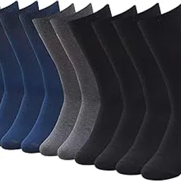 balenzia Men's Solid Colored Formal Mid Calf Length Fine Business Socks (Free Size) Made with Cotton & Spandex - Combo Pack of 10 (Black, Navy, and Grey).-picture-35