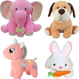 odinbirds Combo of 4 Animals Soft Toy Kids (Baby) for Playing Soft Toy Elephant Unicron Dog & Rabbit.All Best Stuff Toys for Kids (Enjoy) Playing Birthday Gift (30cm)-0