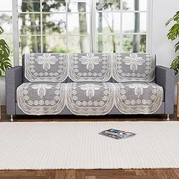Kuber Industries (Set of 6) Stylish & Durable Cotton Sofa Covers 3 Seater | Washable Sofa Protector/Mat | Suitable Slipcover for Living Room & Office | Croshia Design - Cream-image-24