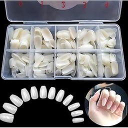500Pcs Full Cover Fake Nail Tips, Short Coffin Nails Tips Natural Full Cover Press on Nails for DIY Nail Salon (natural)-image-81