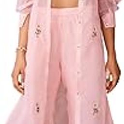 Elegant Pink Organza Co-Ord Set with Embroidered Long Jacket-image-3