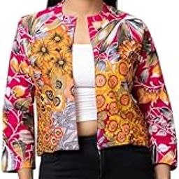 Women's Printed Cotton Crop Jacket | Slim Fit Summer Short Coat | Stylish Lightweight Outerwear | Casual Wear for Work, Travel, Beach, Brunch, Party & Street Fashion | Multi-picture-20
