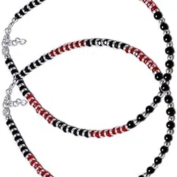 sahiba gems 925 Stylish Nazariya Anklet (Payal) with Black Red & Silver Beads in Pure 92.5 Sterling Silver for Girls and Women ~ 2 Pc ~ Pair-picture-43