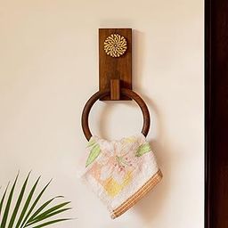 ExclusiveLane ‘Floral Block’ Hand Carved Towel Ring Holder in Sheesham Wood - Kitchen Towel Holder for Kitchen Face & Hand Towel Stand Hangers Bathroom Towel Ring for Wash Basin Bedroom Wall Décor-image-67