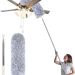Porslin Microfiber Feather Duster with 100-Inch Extendable Pole, Bendable Head & Long Handle for Cleaning High Ceilings, Ceiling Fans, Furniture, and Cars - Washable, Lightweight, and Sturdy-image-35