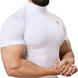 Men Half Sleeves Slim Fit Compression High Neck Sports and Gym Tshirt-image-16