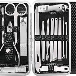 Manicure Pedicure 16 Tools Set Nail Clippers Stainless Steel Professional Nail Scissors Grooming Kits, Nail Tools with Leather Case-image-51
