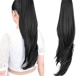 ZALYA claw clip ponytail hair extension, 24 Inch Long straight synthetic Hair Extension Natural Looking Hairpiece for Women and Girls (Black)-image-35