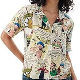 Official Popeye: Comic Punch Women and Girls Short Sleeves Collared Neck Button Front All Over Printed Rayon Summer Shirts-image-18