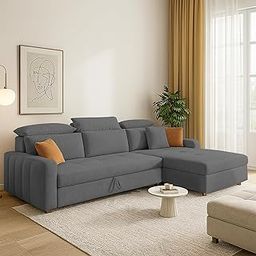GRAPEWOOD Amber RHS 4 Seater L Shape Sofa Cum Bed for Living Room (Dark Grey Fabric) Premium Fabric Sofa Set-image-101