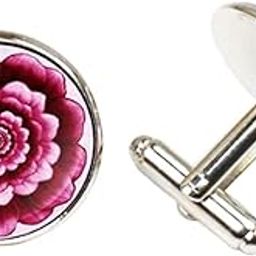 Cufflinks - Yoga Focus Flower Cabochon Glass Hand Made Silver Plated, for Men & Women, Office Corporate & Party, in a Gift Box (1 Pair)-image-24
