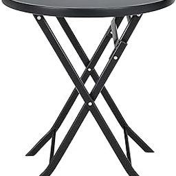 Divik Outdoor Folding Garden Table with Round Tempered Glass and Strong Metal Frame for Indoor Use - Anti-Slip Feet, No Assembly Needed, Space-Saving and Folding Outdoor Dining Table (1Pcs)-4