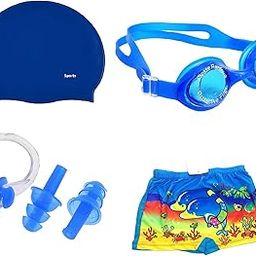 Swimming Kit Kids Swimming Shorts, Silicone Swim Cap, Goggle, 2 Pc Ear Plugs and 1 Nose Clip Combo-image-47