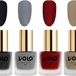 Volo Velvet Dull Matte Posh Shades Party Girl Range Nail Polish Sets(Black, Grey, Tomato Red, Sand Nude 32 ml) Pack of 4-image-84