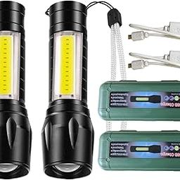 JAMUNESH ENTERPRISE LED Tactical Flashlight,1000 Lumens Super Bright Mini Torchlight with COB Work Light, Waterproof, 4 Modes, Pocket LED Flashlights for Outdoor, Camping, Emergency (Pack of 2, Metal)-16