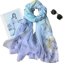 crosskulture Scarf Stole for Women - 185 x 135 cm Chiffon Scarf with Floral Print | Lightweight Scarf, Soft Stole for Women | Satin Feel Neck Scarf | Women Accessory-picture-6