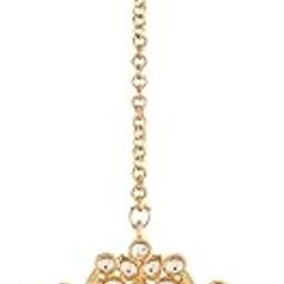 18K Gold Plated Ethnic Matte Finish Traditional Kundan Studded Maang Tikka with Pearls for Women/Girls (T2861)-9