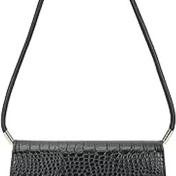 Black Croco Textured PU Structured Shoulder Bag for Women, Girls and Ladies | with Classy Flap and Rolled Up Slim Strap-0
