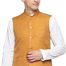 SHOWOFF Men's Woven Design Bronze Suede Nehru Jackets-CD-B-1052_Bronze-image-53