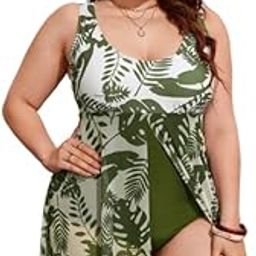 Plus Size Green Ruffle One Piece Swimsuit - 3XL-90