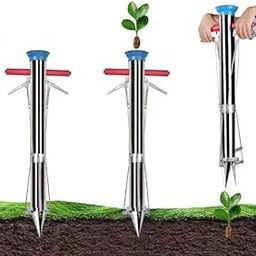 MONSTECH Seed Planter Transplanting Tool Machine for Farmer, Stainless Steel Bulb Planter Tool?Vegetable Transplanter Planter Plant Garden Greenhouse with Pedal(Double Handle)-picture-15