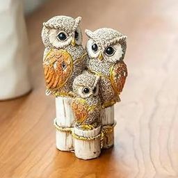 Vikarafty Owl Family Figurine Couple Collectible Miniature Home Decor Beige Statue Shelf Sitter Ornament Bird Sculpture Animal Gift (6 inch)-image-1