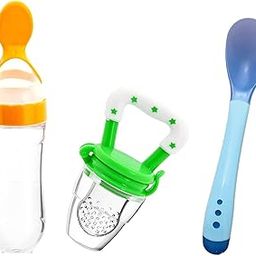 Manan Shopee Baby Feeding Set All in One 1- Baby Food Fruit Nibbler 1- Baby Food Feeder 1- Baby Heat Sensor Feeding Spoon (Multicolor4)-2
