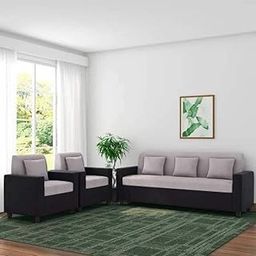 FURNY Herostyle 5 Seater 3+1+1 Sofa Set with Spacious Design 36 Density Foam Soft & Comfortable Sofa Set (Grey-Black)-0